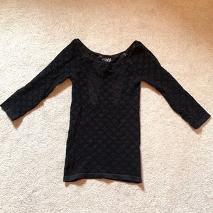 Free People Black Cutout 3/4 Sleeve Top